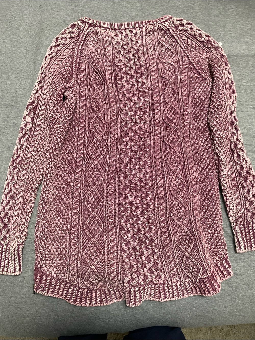 LL Bean Signature Cable Knit Side Zip Tunic Sweater Large Mauve Plum - Picture 2 of 5